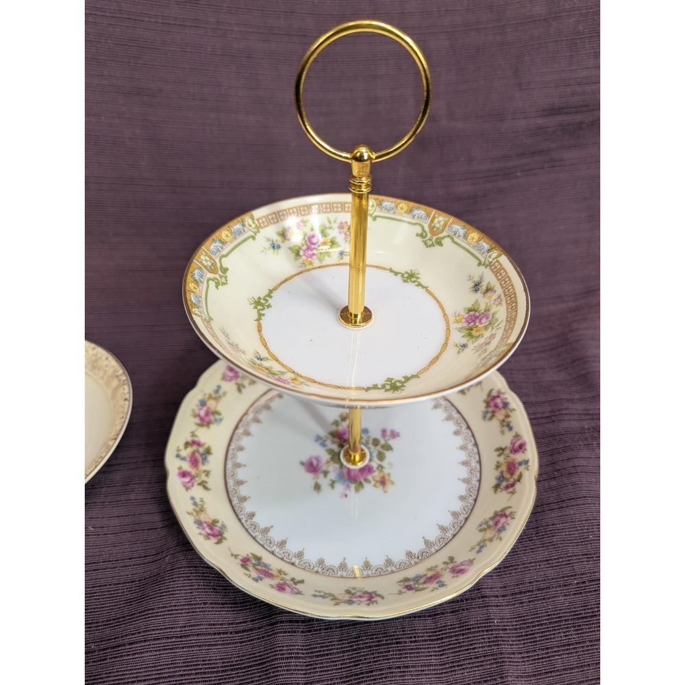 China plate and Bowl 3/2 tier serving tray set - Handmade in Montana ! - Picture 4 of 16